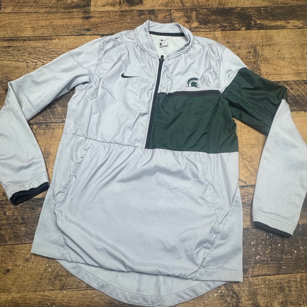 Nike Michigan State Spartans Pullover Jacket Mens Small S Gray Green